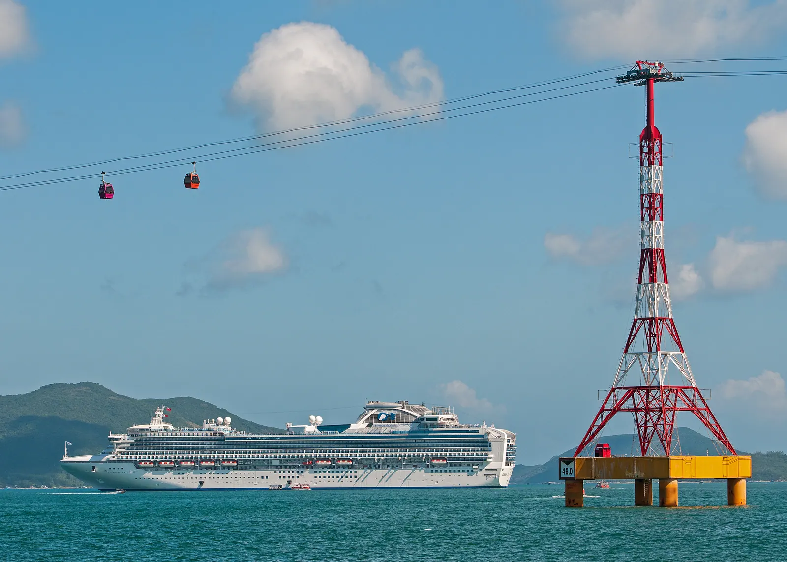 The cruise ship Sapphire Princess anchored in Nha Trang bay.
